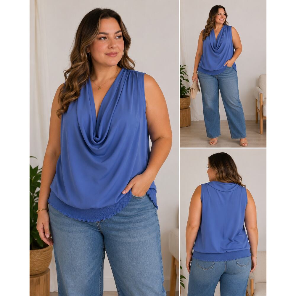 Lane Bryant Blue Sleeveless Cowl Neck Blouse Size 14/16